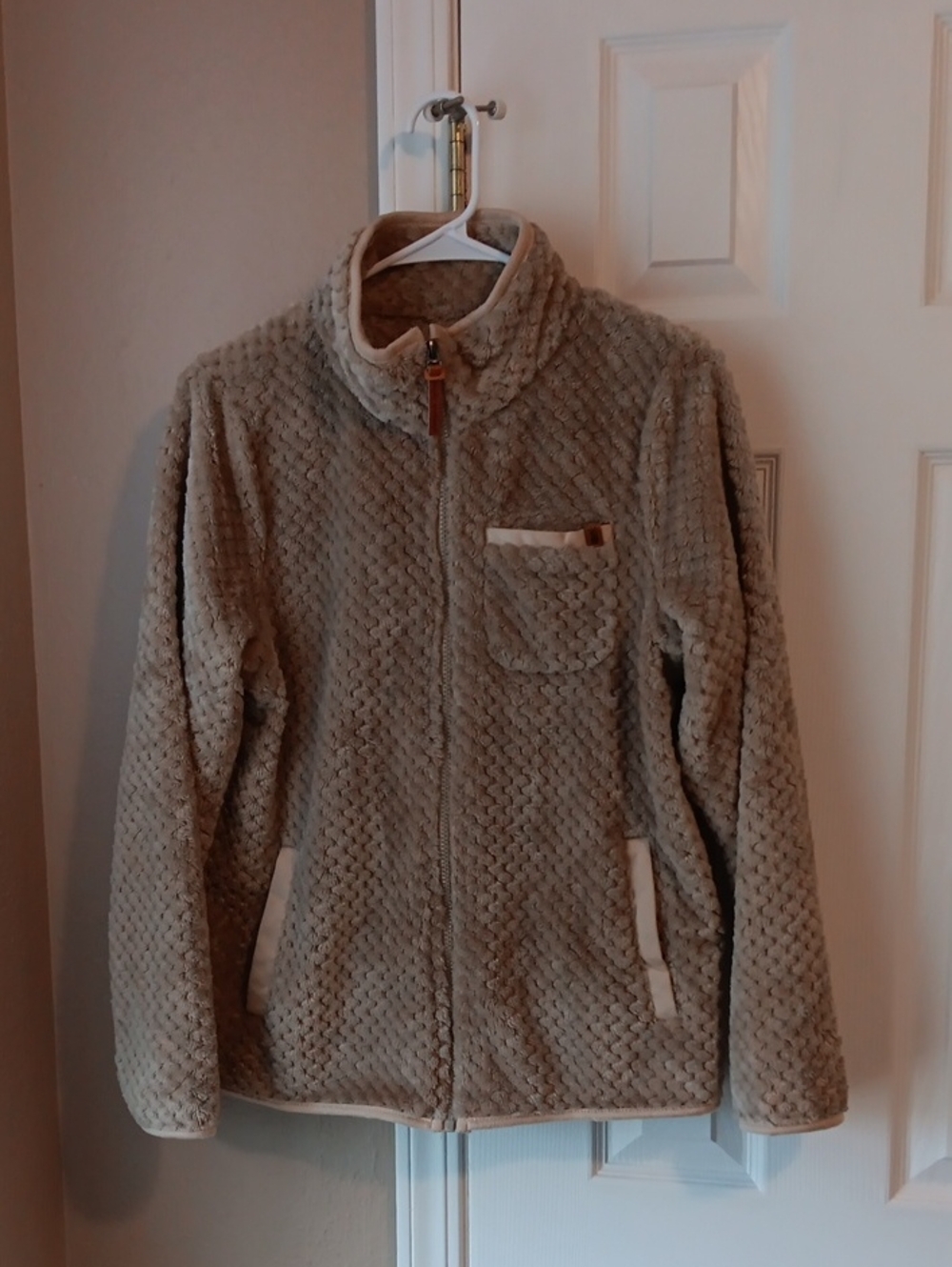 Simply Southern Taupe Plush Faux-Sherpa Full Zip Jacket Size Small